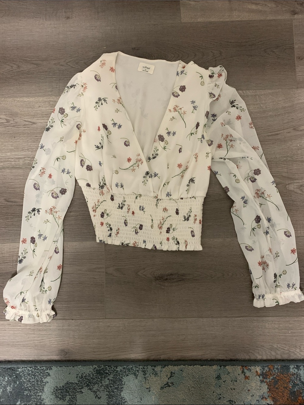 Wilfred Ivory Floral Smocked Waist V-Neck Blouse
